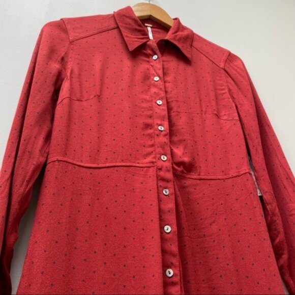 NWT Free People This Town Red Polka Dot‎ Shirt Dress XS - Picture 6 of 9